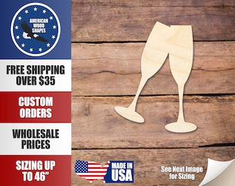 Unfinished Wood Champagne Flute Glass Silhouette - Craft- up to 24" DIY