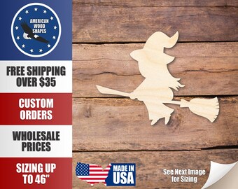 Unfinished Wood Cute Flying Witch Shape - Craft - tot 36"