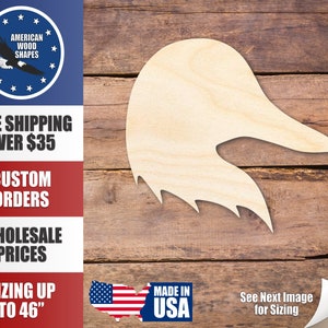 May include: A wooden cutout of a duck head, with a simple design. The cutout is made of unfinished wood and is ready to be painted or stained. The cutout is available in various sizes up to 46 inches.