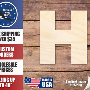 Unfinished Wood Block Letter H - Craft - up to 24&quot; DIY