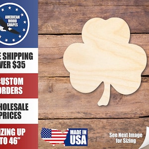 Unfinished Wood 3 Leaf Clover Silhouette - Craft- up to 24&quot; DIY