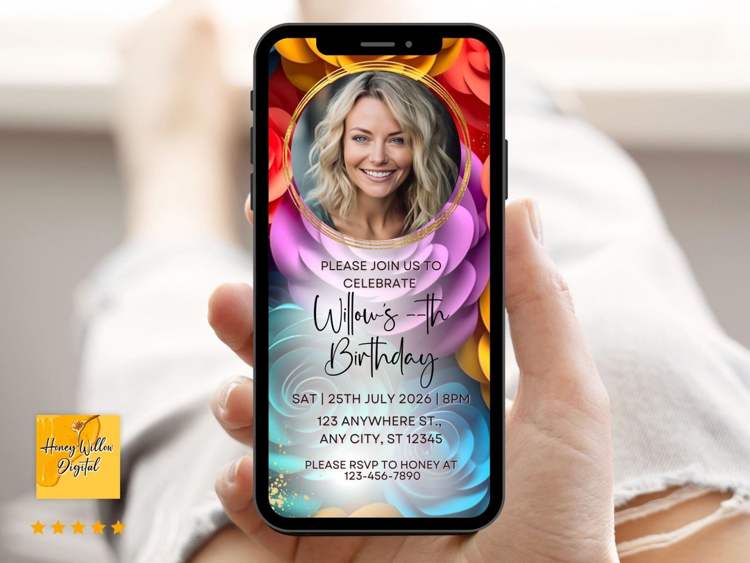 ANY AGE Electronic Video Invitation Colorful 21st, 30th, 40th, 60th