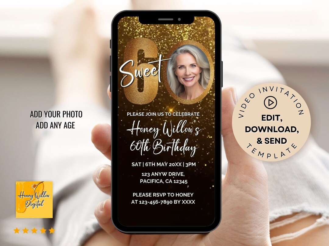 Electronic Video Invitation for 60th Birthday Text (Download Now) Etsy