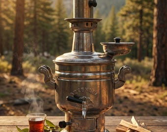 Samovar turco de 5 l: tetera de acero inoxidable de leña, samovar tradicional de carbón, tetera para acampar, tetera turca de gran capacidad.