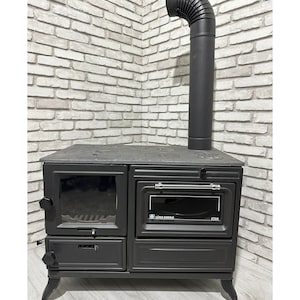 Premium Cast Iron Stove with Oven, Large Glazed Wood Burner Stove, Tiny House Indoor Coal Burning, Outdoor Stove for Cooking Baking Oven