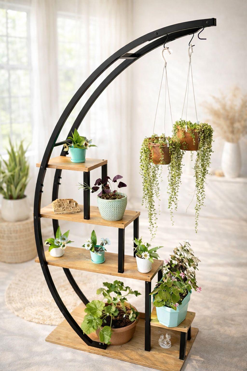 Multi Tier Wood Plant Stand, Tall Flower Pot Tower, Wooden Flower