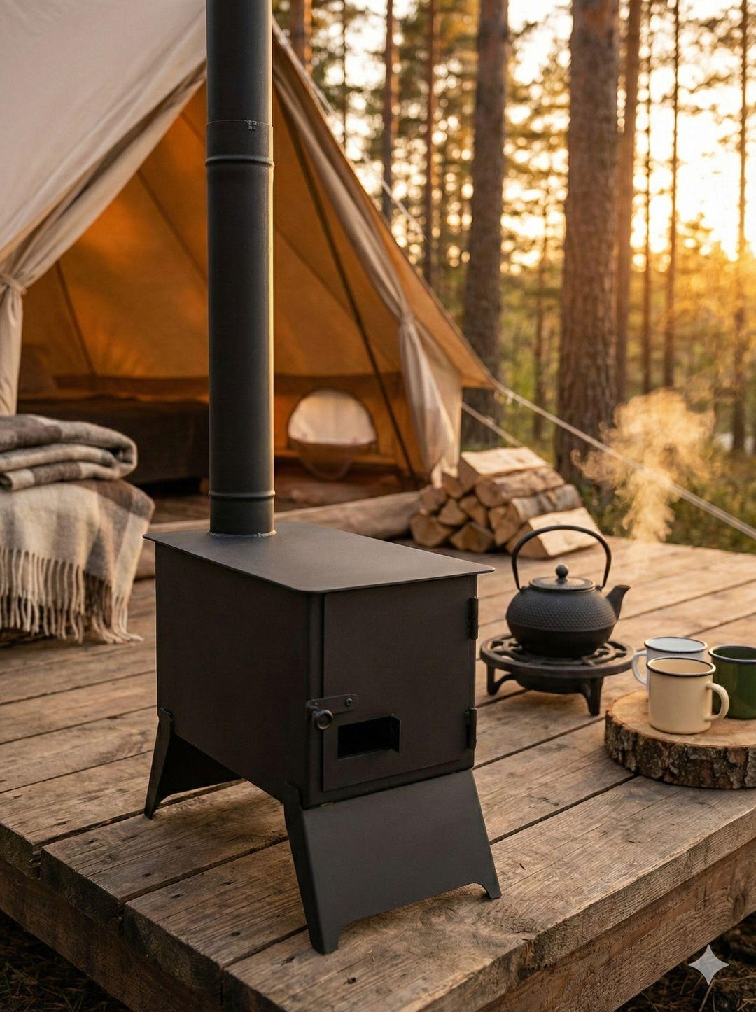 Poêle à bois portable avec tuyau de cheminée pour la cuisine et le camping Poêle à bois portable avec tuyau de cheminée pour la cuisine et le camping