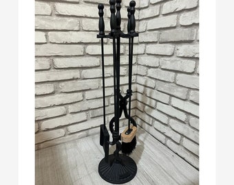 Juego de 4 herramientas para chimenea de metal forjado, hechas a mano, para chimenea de interior, accesorios para chimenea, regalo de Navidad.