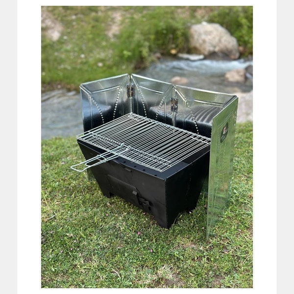 Portable Folding Grill, Firepit With Grate,Fire Basket, Barbecue, Custom Grill, Mangal Collapsible For Camping,Folding Windbreaker