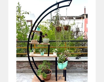 Soporte para plantas de madera de varios niveles - Soporte para flores de madera - Estante para flores de interior - Estante para escalones de exhibición al aire libre - Soporte para macetas - Estante para flores de metal