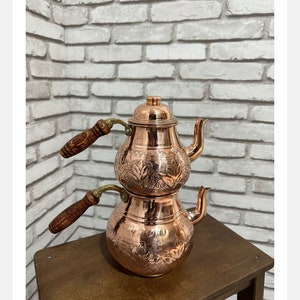 Türkische handgemachte gestickte Kupferteekanne, türkisches Teekannenset, türkischer Samovar-Teehersteller, Teekessel für lose Blatt-Tee,