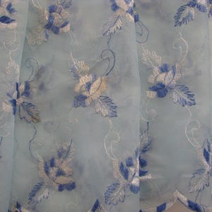9 7/8 Yards Embroidered Blue Organza Floral Scallop Lace