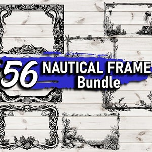 Bundle de cadre nautique vie marine SVG frontière pirate décor PNG cadre monogramme Sea Life gravure laser Clipart vecteur cadre sous-marin DTG