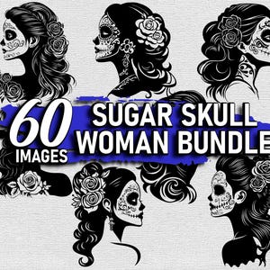 Sugar Skull Woman SVG Bundle | 15 Dia de los Muertos Clipart | png, eps, DXF, SVG | Cricut, Laser Engrave, Sublimation