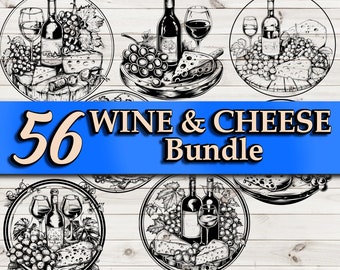 Wine SVG Bundle Cheese and Wine Vector Cricut Wine Glass Laser Engraving File Cutting Board Wine Clipart Decal Logo Element Printable DTG