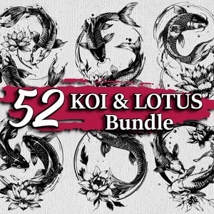 Koi Fish e Lotus SVG / Arte vettoriale giapponese per sublimazione e artigianato / Disegni per incisione laser / Disegni vettoriali Zen / Clipart di Lotus