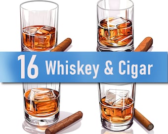 Whiskey Glass & Cigar Vector Art - svg, eps, png, pdf (Digital Download)