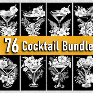 SVG-set gemixt drankje | Cocktailclipart voor Cricut & Silhouette | png DXF EPS | Barglasvector | Witte tonerafdruk voor lasergravurebestanden