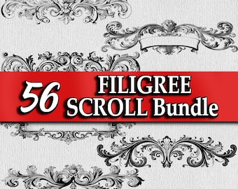 Scroll SVG Bundle Filigree scroll Vector Cricut Scrollwork Laser Engraving File Flourish Clipart Decal Straight Filigree Scroll Elements