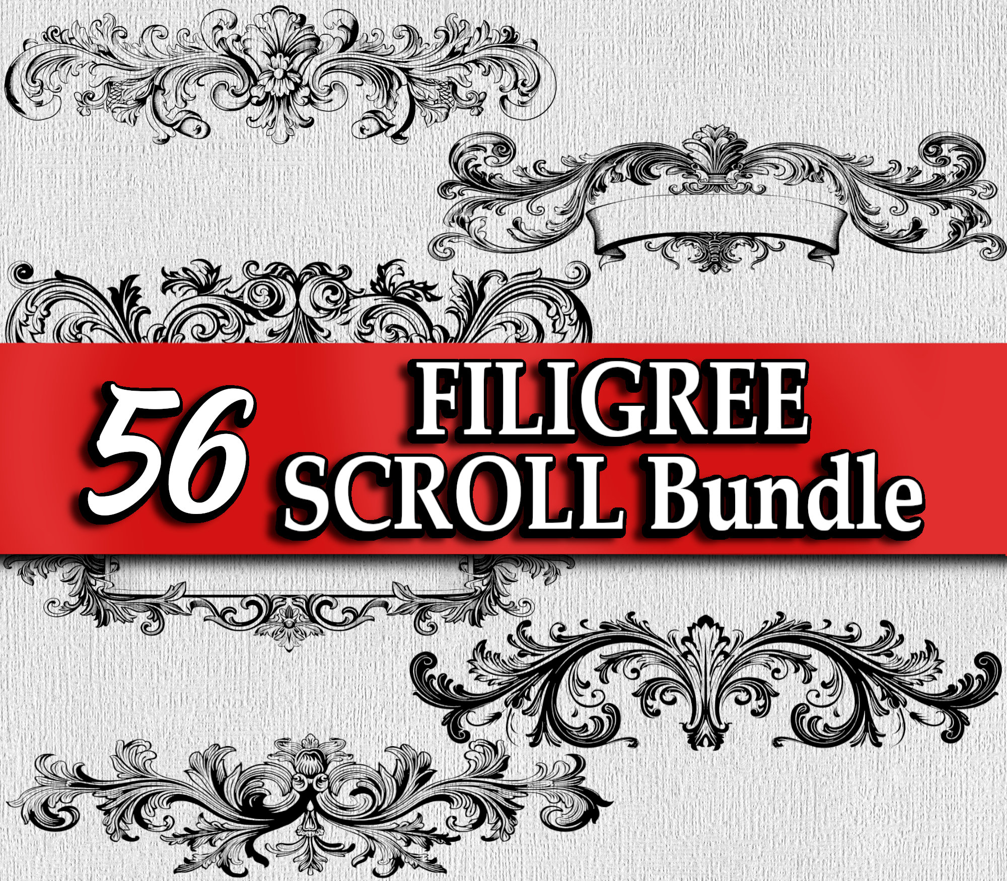 Scroll SVG Bundle Filigree scroll Vector Cricut Scrollwork Laser Engraving File Flourish Clipart Decal Straight Filigree Scroll Elements