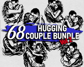 Hugging Black Couple Vector Art: Laser Engraving, Valentines Decal (SVG, PNG, EPS)