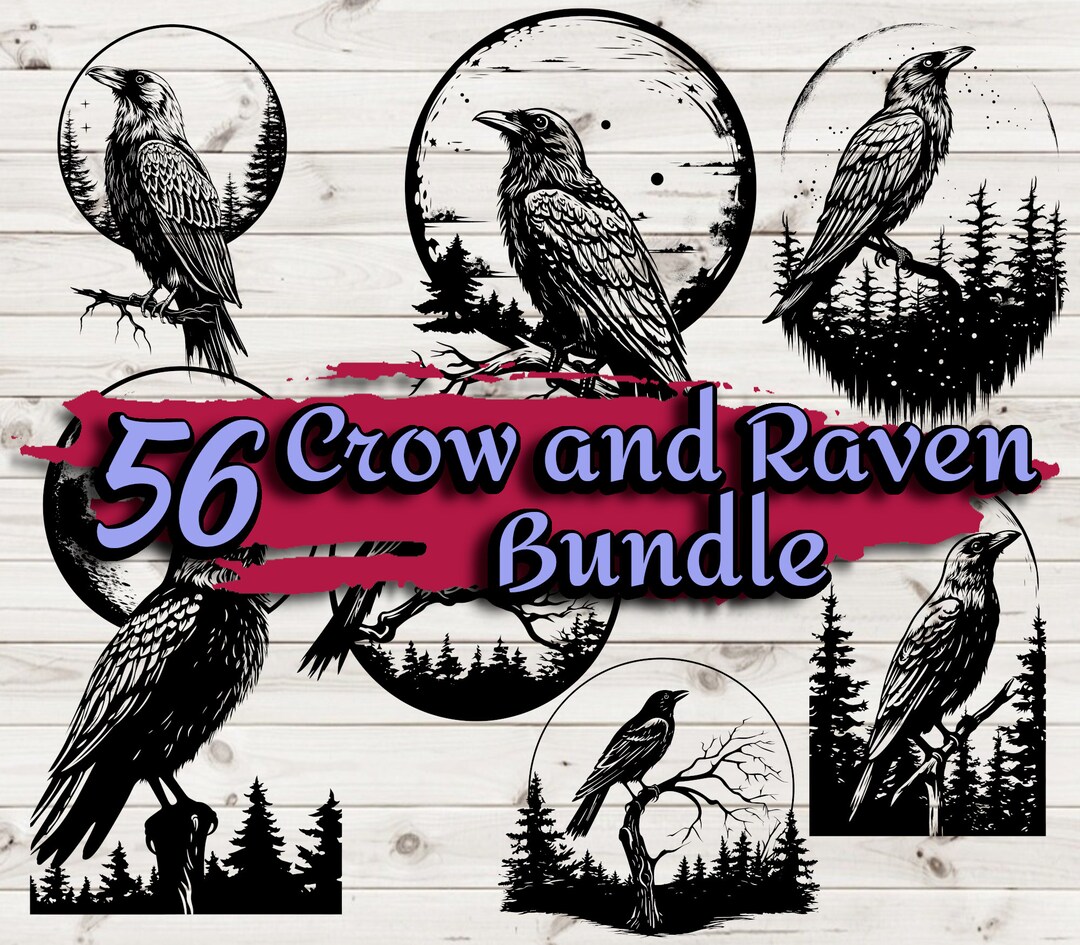 Raven SVG Crow Png Boho Raven Tattoo Printable Crow Clipart Gothic Raven Laser Engraving File ...