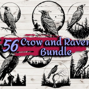 Pacchetto SVG di corvo e corvo / 14 Clipart di uccelli gotici / Download digitale per Cricut e incisione laser / Pacchetto Clipart gotico di Halloween