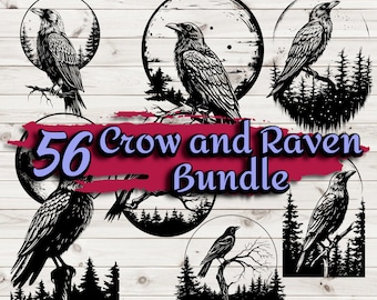 Raven SVG Bundle Crow png Boho Raven Tattoo Printable Crow Clipart Gothic Raven Laser Engraving File Mystic DIY Raven Moon SVG Crow eps