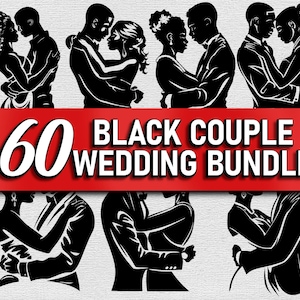 Casal preto vetor recém-casado gravação a laser afro casamento tábua de corte amantes logotipo clipart decalque de dia dos namorados imprimível dtg, png, dxf, eps