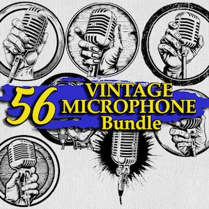 Vintage microfoon SVG-bundel | Retro muziekclipart voor lasergravure, Cricut en sublimatie, audioclipart voor laservinylambachten