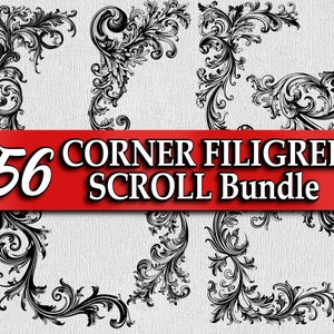 Scroll SVG Bundle Corner Filigree scroll Vector Cricut Scrollwork Engraving File Scroll Clipart Decal Filigree Corner Scroll Elements