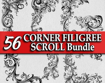 Scroll SVG Bundle Corner Filigree scroll Vector Cricut Scrollwork Engraving File Scroll Clipart Decal Filigree Corner Scroll Elements