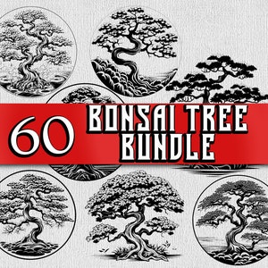 Paquete SVG de árbol bonsái, árbol exótico imprimible, logotipo PNG, clipart de bonsái, calcomanía vectorial de árbol en maceta, grabado láser de bonsái, Cricut Bonsai