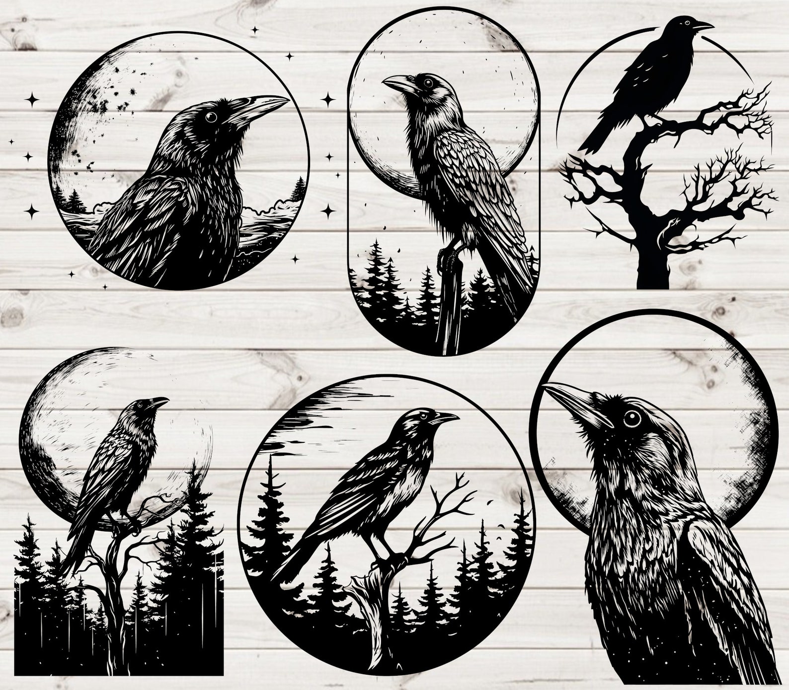 Raven SVG Crow Png Boho Raven Tattoo Printable Crow Clipart Gothic Raven Laser Engraving File ...