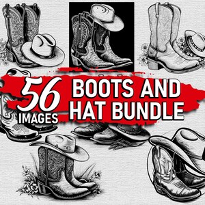 Botas e chapéus estilo Western SVG | Pacote de cowboy country para Cricut, Silhouette e corte a laser | 14 designs PNG DXF EPS | Arquivo de corte Country Craft
