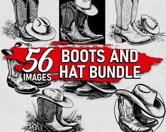Western Boots and Hat SVG | Country Cowboy Bundle for Cricut, Silhouette, Laser Cutting | 14 png DXF EPS Designs| Country Craft Cut File