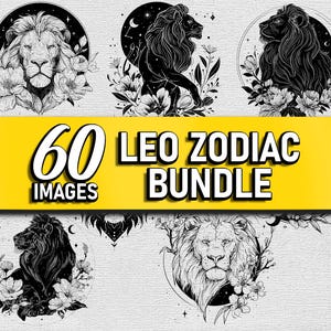 Leo Zodiac SVG – Paquete de imágenes prediseñadas de león para Cricut, Silhouette, láser y sublimación / 15 archivos astrológicos – Descarga instantánea / Horóscopo PNG