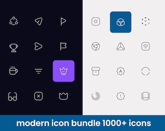 May include: A set of 18 modern line icons in black and white. The icons are arranged in a grid pattern. The icons include a trophy, a coffee cup, a crown, a flag, a play button, a share icon, a wifi symbol, a camera, a circle, a glasses icon, a cross, a flower, a loading icon, an exclamation point, a rectangle, and a compass.