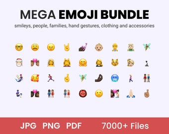 MEGA EMOJI BUNDLE 3000 emojis / / smileys, people, families, hand gestures, clothing and accessories //  jpg, png, pdf - Instant Download