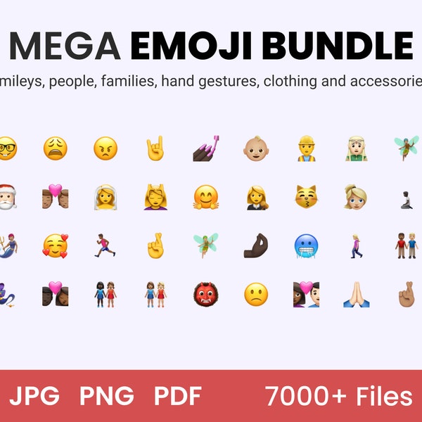 MEGA EMOJI BUNDLE 3000 emojis / / smileys, people, families, hand gestures, clothing and accessories //  jpg, png, pdf - Instant Download