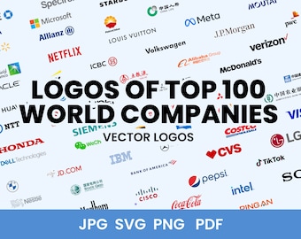 TOP 100 WORLD COMPANY LOGOs  / vector, svg, jpg, png, pdf - Instant Download - 400 Files