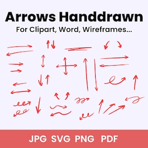 30+ Hand-Drawn Doodle Arrows and Elements, Clipart, Planner Icons and Bullet Journal Clipart / jpg, png, svg, pdf - instant download