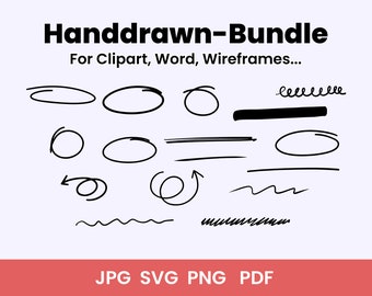 Bundle of Hand-Drawn Design Elements - Planner Clipart, Doodle Clip Art, Bullet Journal Clipart - Jpg, svg, pdf, png