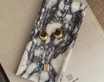 Calacatta Viola Rectangular Marble Tray: Handmade Italian Decorative Tray(Limited Edition no restock)