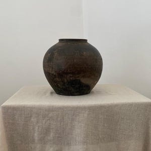 Antique Earthenware Pot – 1950s Grey Primitive Terracotta Vessel, Wabi Sabi Decor(one off piece)