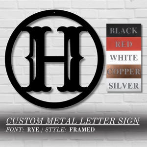 Personalized Metal Letter Sign | Rye | Custom Framed Initial Monogram  | Metal Initial Wall Art | Outdoor Metal Initial Sign