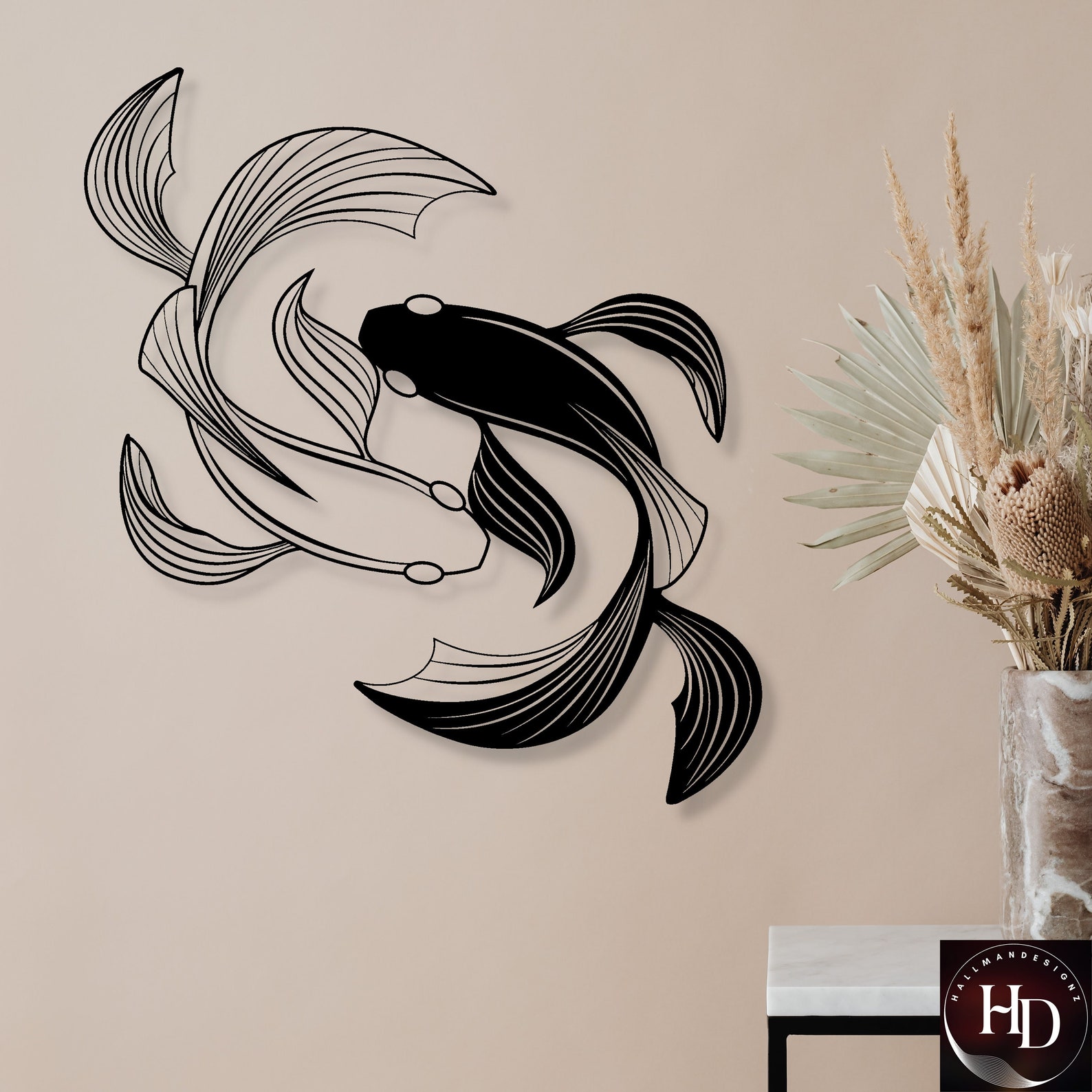 Metal Koi Fish Art, Metal Wall Art, Beta Fish Home Décor, Minimalist