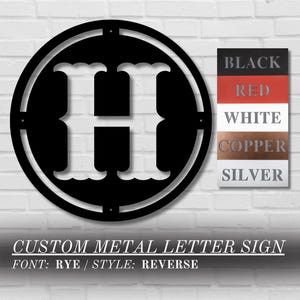 Personalized Metal Letter Sign | Rye | Custom Reverse Initial Monogram  | Metal Initial Wall Art | Outdoor Metal Initial Sign