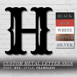 Personalized Metal Letter Sign | Rye | Custom Frameless Initial Monogram  | Metal Initial Wall Art | Outdoor Metal Initial Sign