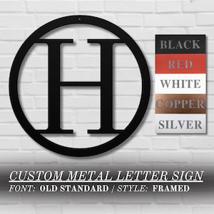 Personalized Metal Letter Sign | Old Standard | Custom Framed Initial Monogram | Metal Initial Wall Art | Outdoor Metal Initial Sign